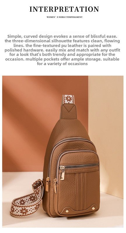 Women's Soft PU Leather Sling Bag Crossbody Chest Purse with Adjustable Boho Strap - Lightweight Multi - Pocket Shoulder Daypack for Travel & Daily Use - Khaki - RnR Galore