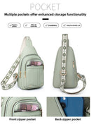 Women's Soft PU Leather Sling Bag Crossbody Chest Purse with Adjustable Boho Strap - Lightweight Multi - Pocket Shoulder Daypack for Travel & Daily Use - White - RnR Galore