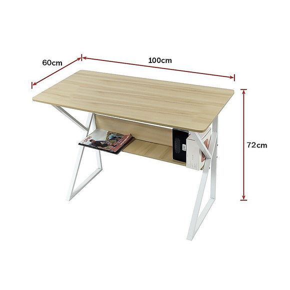 Wood & Metal Computer Desk with Shelf Home Office Furniture - RnR Galore