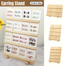 Wooden Earrings Display Rack Multi Tier Jewelry Stand Organizer Earrings Holder - 5 - Tier - RnR Galore