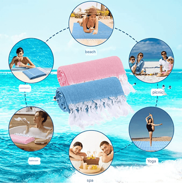 Yellow Chic Striped 100% Cotton Beach Towel with Tassels - Extra Large & Absorbent (180x90cm) - RnR Galore