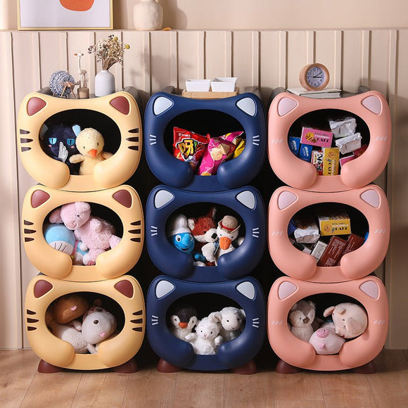 Yellow Cute Cat - Themed Stackable Storage Bin - Multi - purpose Pet Bed & Toy Organizer - RnR Galore