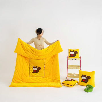 Yellow Little Squirrel - 2 - in - 1 Foldable Car Pillow Blanket - Cozy 40x40cm Pillow, Unfolds to 100x150cm Blanket for Travel and Office Naps - RnR Galore