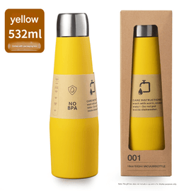 Yellow Premium 304 Stainless Steel Vacuum Insulated Water Bottle - 532ml Large Capacity Sports Flask with 12 - 24 Hour Thermal Retention, Leak - Proof Portable Travel Mug for Gym, Office, Car and Outdoor Activities - RnR Galore