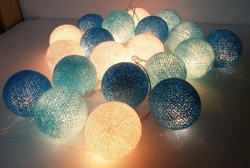 1 Set of 20 LED Blue 5cm Cotton Ball Battery Powered String Lights Christmas Gift Home Wedding Party Boys Bedroom Decoration Indoor Table Centrepiece - RnR Galore