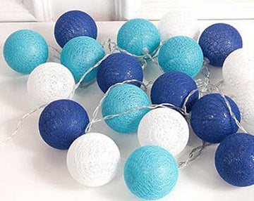 1 Set of 20 LED Blue 5cm Cotton Ball Battery Powered String Lights Christmas Gift Home Wedding Party Boys Bedroom Decoration Indoor Table Centrepiece - RnR Galore