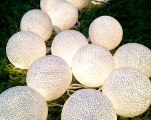 1 Set of 20 LED White 5cm Cotton Ball Battery Powered String Lights Christmas Gift Home Wedding Party Bedroom Decoration Outdoor Indoor Table Centrepiece - RnR Galore