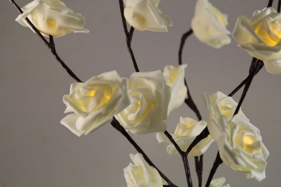 1 Set of 50cm H 20 LED White Rose Tree Branch Stem Fairy Light Wedding Event Party Function Table Vase Centrepiece Decoration - RnR Galore