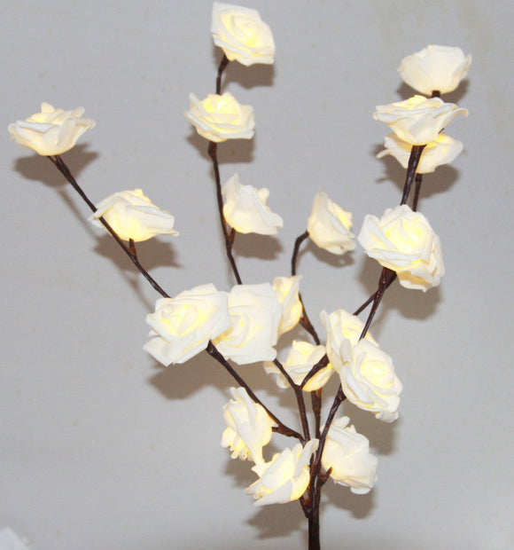 1 Set of 50cm H 20 LED White Rose Tree Branch Stem Fairy Light Wedding Event Party Function Table Vase Centrepiece Decoration - RnR Galore