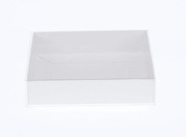 10 Pack of White Card Box - Clear Slide On Lid - 25 x 25 x 6cm - Large Beauty Product Gift Giving Hamper Tray Merch Fashion Cake Sweets Xmas - RnR Galore