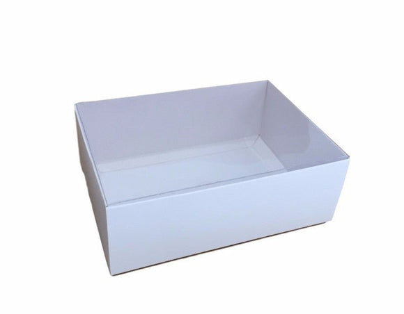 10 Pack of White Card Box - Clear Slide On Lid - 25 x 25 x 6cm - Large Beauty Product Gift Giving Hamper Tray Merch Fashion Cake Sweets Xmas - RnR Galore