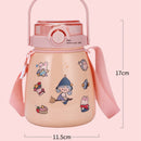 1000ml Large Water Bottle Stainless Steel Straw Water Jug with FREE Sticker Packs (Blue) - RnR Galore