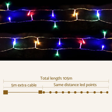 100M Christmas Lights String Fairy Light 500 LED Colourful Jingle Jollys - RnR Galore