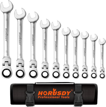 10Pc Flexible Head Ratchet Spanner Set Metric Wrench CRV With Carry Pouch 8 - 22MM - RnR Galore