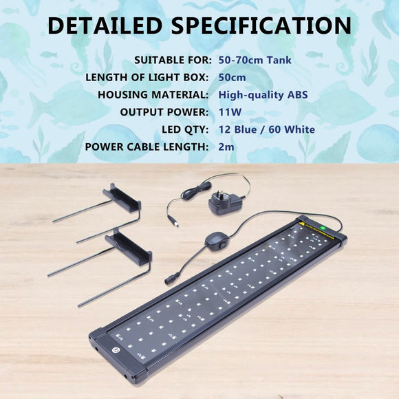 11W Aquarium Blue White LED Light for Tank 50 - 70cm - RnR Galore