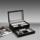 12 Slot PU Leather Lockable Watch and Jewelry Storage Boxes (Black) - RnR Galore