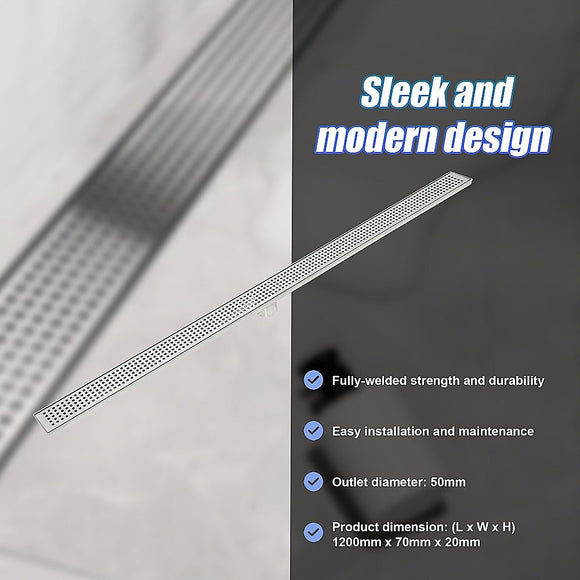 1200mm Bathroom Shower Stainless Steel Grate Drain w/Centre outlet Floor Waste Square Pattern - RnR Galore
