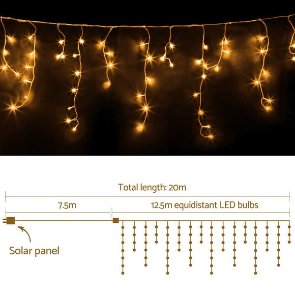 12.5M Christmas Lights Solar Icicle String Light Warm White Jingle Jollys - RnR Galore