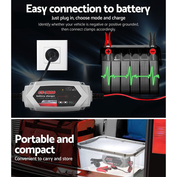 12V Automotive Car Battery Charger 24V 7Amp Vehicle Truck Chargers AGM - RnR Galore
