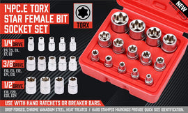 14Pc E Torx Socket Set Female Start Bit External Hex Torque E4 - E24 With Case - RnR Galore