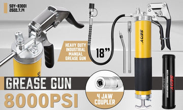 18inch Grease Gun 8000PSI Pistol Grip Flex Hose Heavy Duty Barrel With Cartridge - RnR Galore