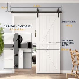 1.8m Heavy Duty Sliding Barn Single Door Hardware Kit Damper Track Rail Roller System - RnR Galore