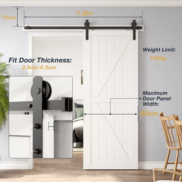 1.8m Heavy Duty Sliding Barn Single Door Hardware Kit Damper Track Rail Roller System - RnR Galore