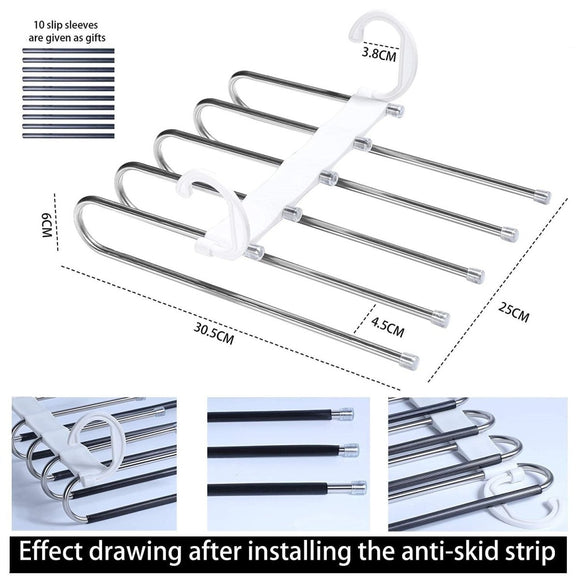 2 Pack Adjustable Multi - Layer 5 in 1 Pants Hanger for Wardrobe and Home Storage (White) - RnR Galore