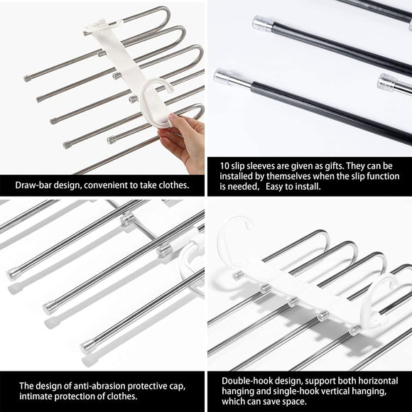 2 Pack Adjustable Multi - Layer 5 in 1 Pants Hanger for Wardrobe and Home Storage (White) - RnR Galore