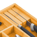 2 Pack Large Capacity Bamboo Expandable Drawer Organizer with Knife Block Holder for Home Kitchen Utensils - RnR Galore