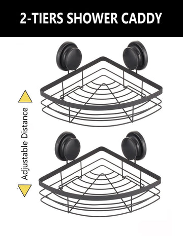 2 Pack Round Corner Shower Caddy Shelf Basket Rack with Premium Vacuum Suction Cup No - Drilling for Bathroom and Kitchen - RnR Galore