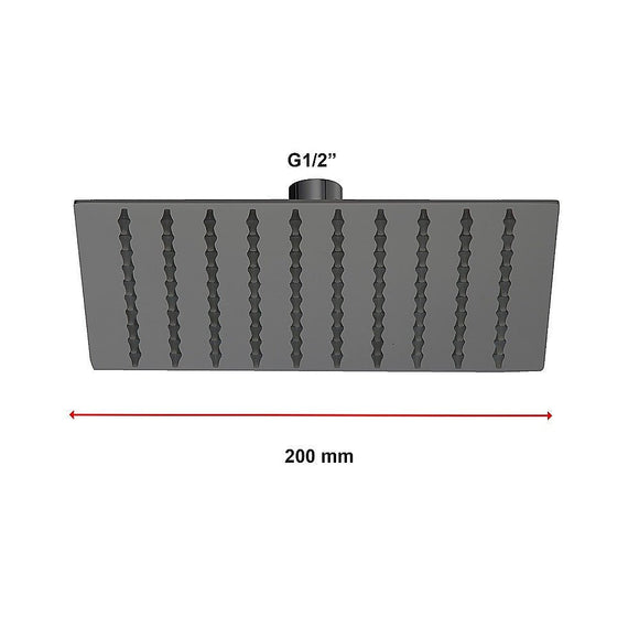 200mm Shower Head Square 304SS Electroplated Matte Black Finish - RnR Galore