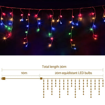 20M Christmas Lights Icicle Light 800 LED Multi - coloured Jingle Jollys - RnR Galore