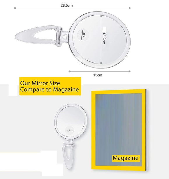 20X Magnifying Hand Mirror Two Sided Use for Makeup Application, Tweezing, and Blackhead/Blemish Removal (15 cm) - RnR Galore