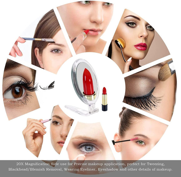 20X Magnifying Hand Mirror Two Sided Use for Makeup Application, Tweezing, and Blackhead/Blemish Removal (15 cm) - RnR Galore