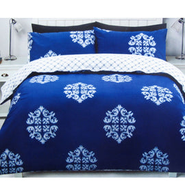 225TC Geo Damask Cotton Rich Easy Care Quilt Cover Set King - RnR Galore