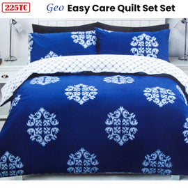 225TC Geo Damask Cotton Rich Easy Care Quilt Cover Set Queen - RnR Galore