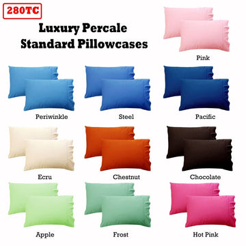 280TC Luxury Percale Standard Pillowcases Pacific - RnR Galore