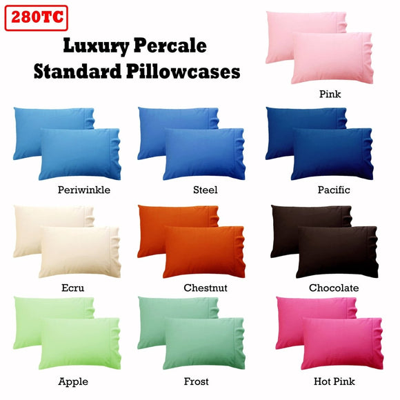 280TC Luxury Percale Standard Pillowcases Pacific - RnR Galore