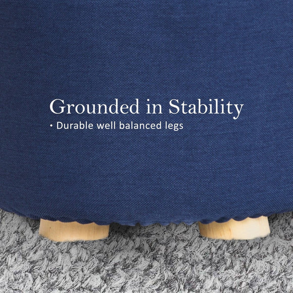 2X Fabric Ottoman Round Wooden Leg Foot Stool - DARK BLUE - RnR Galore