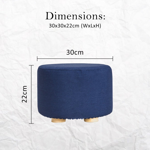 2X Fabric Ottoman Round Wooden Leg Foot Stool - DARK BLUE - RnR Galore