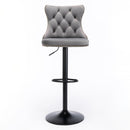 2x Height Adjustable Swivel Bar Stool Velvet Nailhead Barstool with Footrest - RnR Galore