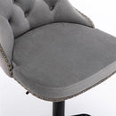 2x Height Adjustable Swivel Bar Stool Velvet Nailhead Barstool with Footrest - RnR Galore