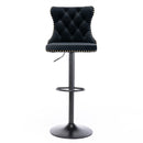 2x Height Adjustable Swivel Bar Stool Velvet Nailhead Barstool with Footrest - RnR Galore