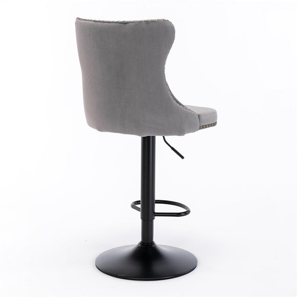 2x Height Adjustable Swivel Bar Stool Velvet Nailhead Barstool with Footrest - RnR Galore
