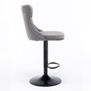 2x Height Adjustable Swivel Bar Stool Velvet Nailhead Barstool with Footrest - RnR Galore