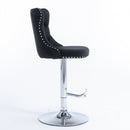 2x Height Adjustable Swivel Bar Stool Velvet Studs Barstool with Footrest and Chromed Base - Black - RnR Galore