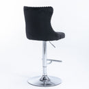2x Height Adjustable Swivel Bar Stool Velvet Studs Barstool with Footrest and Chromed Base - Black - RnR Galore