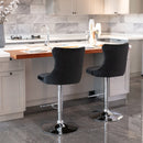 2x Height Adjustable Swivel Bar Stool Velvet Studs Barstool with Footrest and Chromed Base - Black - RnR Galore