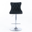 2x Height Adjustable Swivel Bar Stool Velvet Studs Barstool with Footrest and Chromed Base - Black - RnR Galore